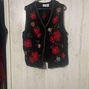 Kim Rogers Xl Women's Knitted Holiday Zip‎ Up Vest Black